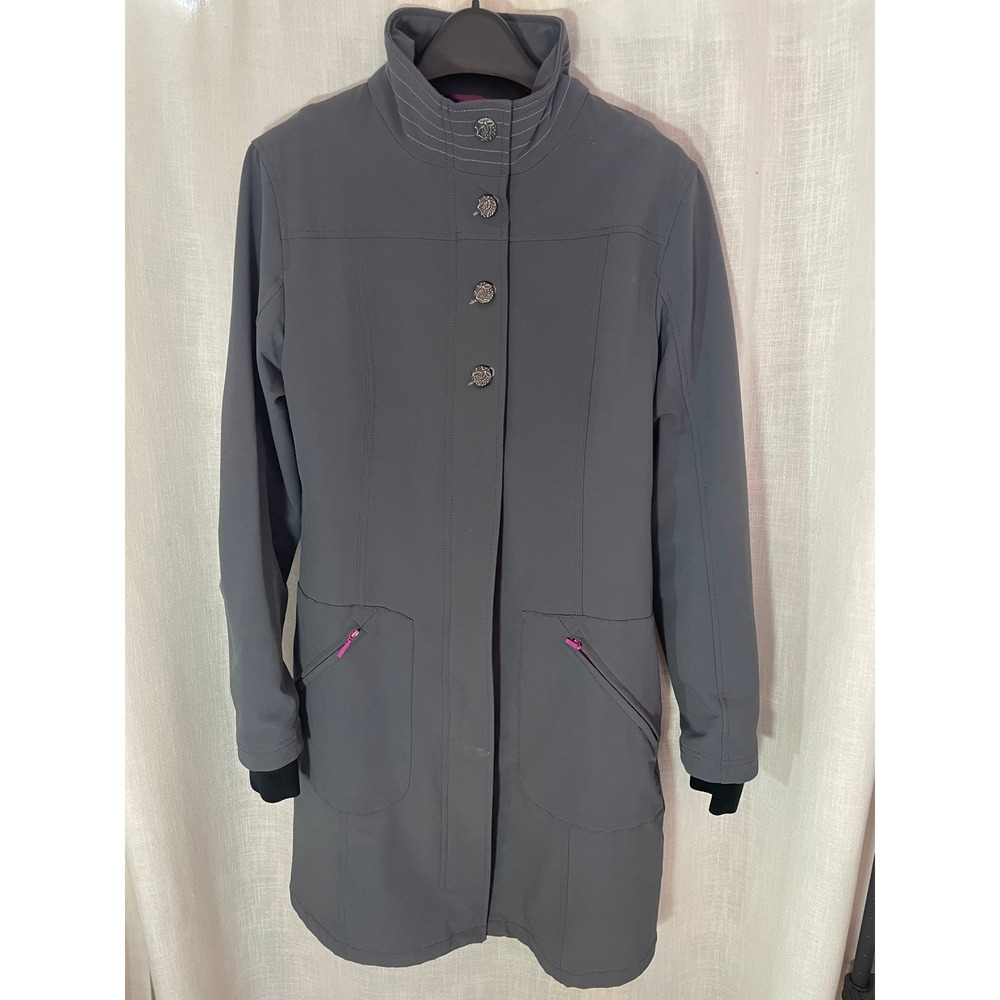 Title Nine Gray Softshell Coat Women's Small Lined Zip Pockets Gray Purple Warm - Picture 1 of 9